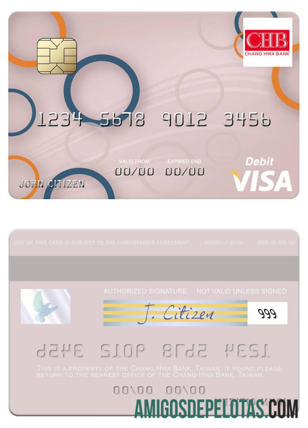 Cartão de débito Visa do Banco Chang Hwa de Taiwan baixar para verificação